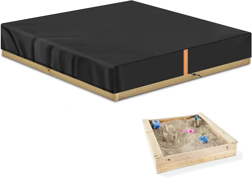 VANSHEIM Abdeckung Sandkasten 200x200x20cm Wetterfeste Sandkastenabdeckung Plane Schutzhülle für Sandkasten Sankastenabdeckung Sandkiste Abdeckungen Gartenpoolabdeckung UV Beständig 420D Oxford Gewebe