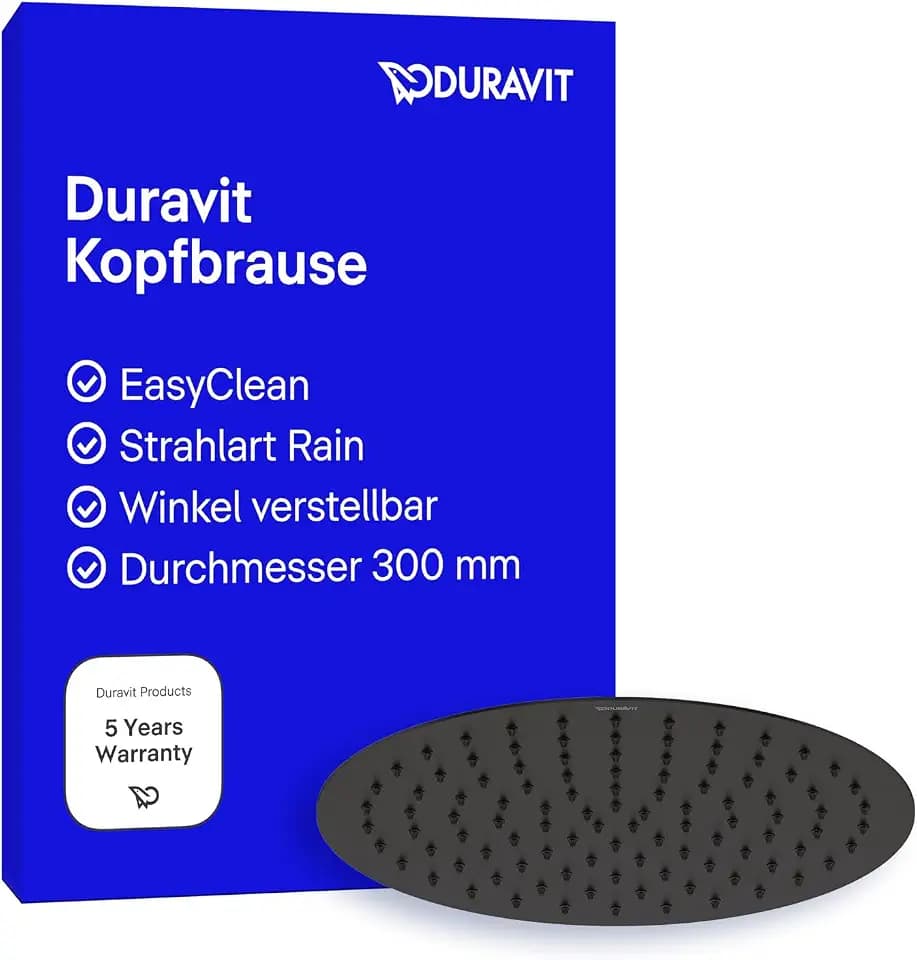 Duravit Universal Duschkopf aus Edelstahl, Duschbrause mit Strahlart Rain, Duscharmatur rund (Ø 300 mm), Kopfbrause im Winkel verstellbar, Regendusche, Schwarz Matt