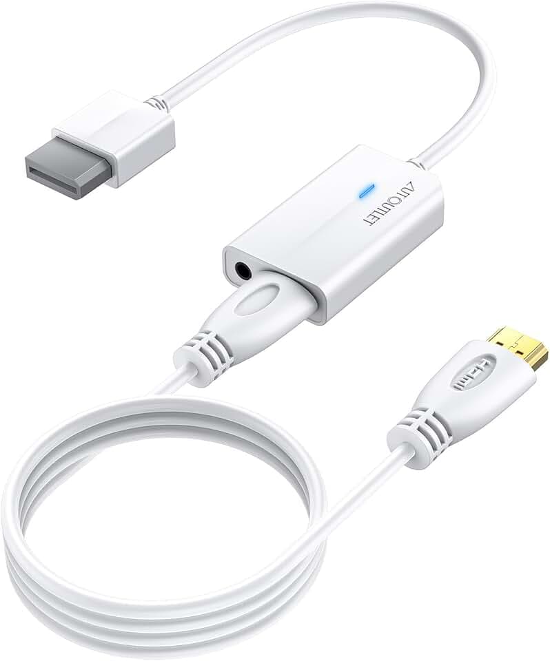 AUTOUTLET Wii HDMI Adapter, 1080P/720P Wii zu HDMI Konverter mit 3,5mm Video Audio Ausgang & 1,8M abnehmbares HDMI Kabel, kompatibel mit Nintendo Wii, Wii U, für TV Monitor Beamer (Weiß)