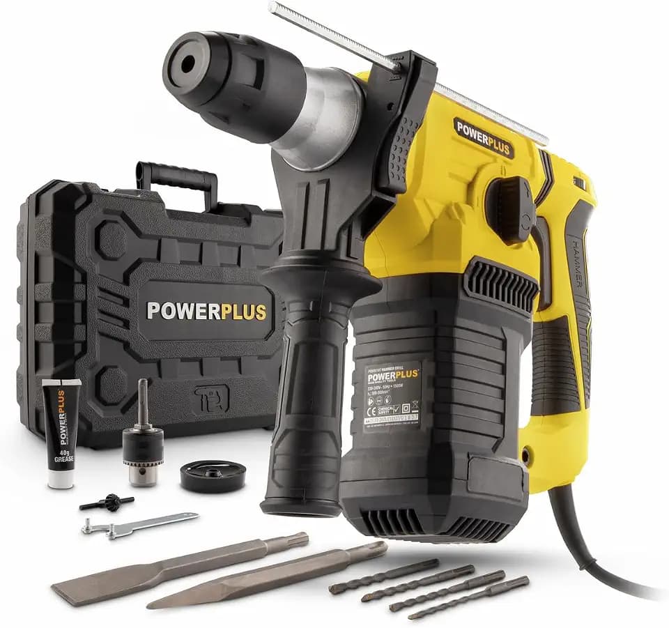 POWER plus Kombibohrmaschine POWX1197 Kombibohrer zum Bohren, Meisseln und Hämmern - Kombihammer für Beton, Mauerwerk und Holz im Set mit Koffer und Zubehör wie Meissel und Bohrer