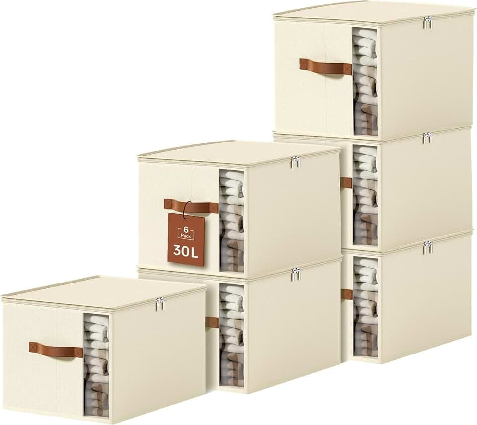 Clothes Storage Bins with Sturdy Frames, Foldable Fabric Clothing Organizer Box for Moving, Sweater Storage Cube with Lids and Zipper, Linen Closet Storage Bags for Blankets, Clothes, Sheet