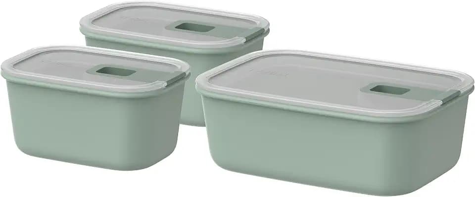 Mepal - Frischhaltdosen set 3-teilig EasyClip - Schüssel mit Deckel und Schiebeverschluss - Geeignet für Mikrowelle, Dampfgarer, Kühl- und Gefrierschrank - Luftdicht - 2x 450 + 1000 ml - Nordic sage