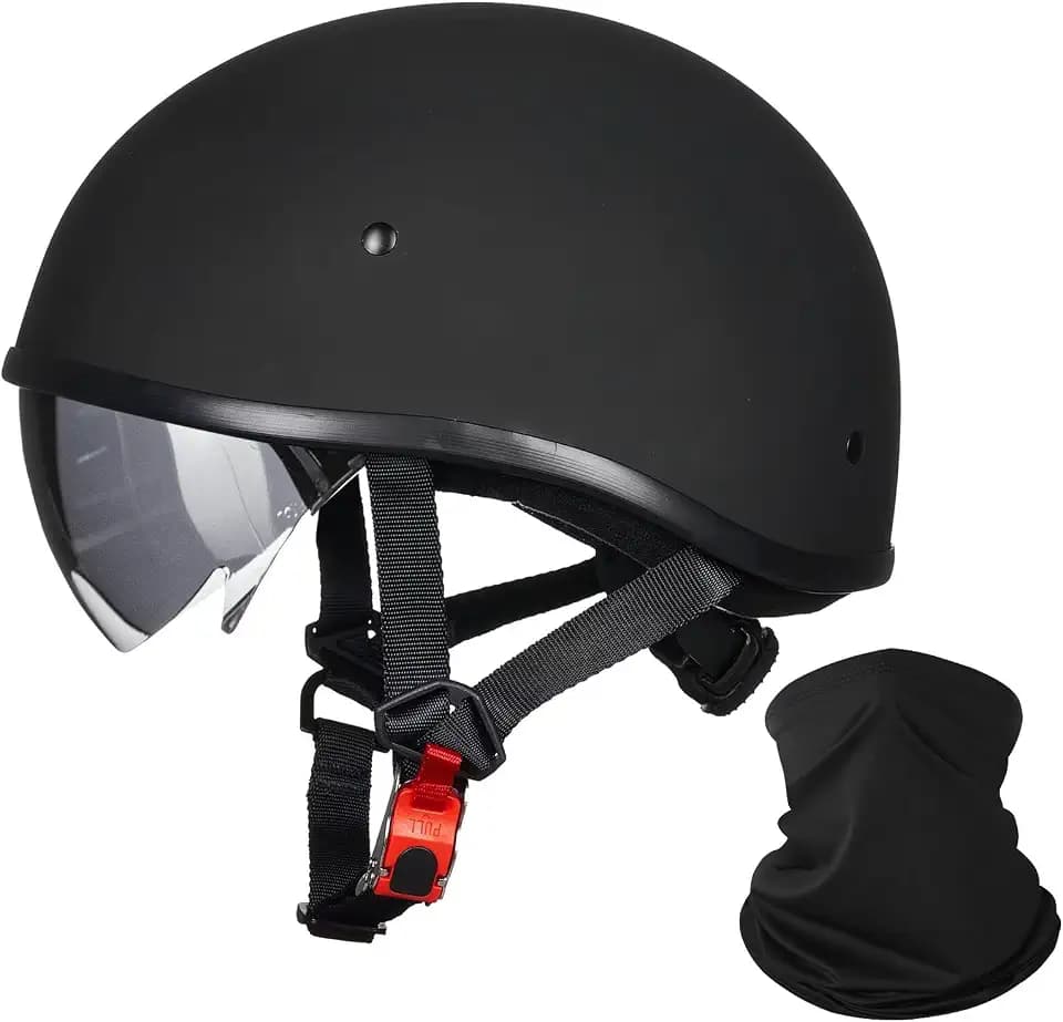 ILM Motorcycle Half Helmet with Sunshield Quick Release Strap Half Face Fit for Cruiser Scooter DOT Approved