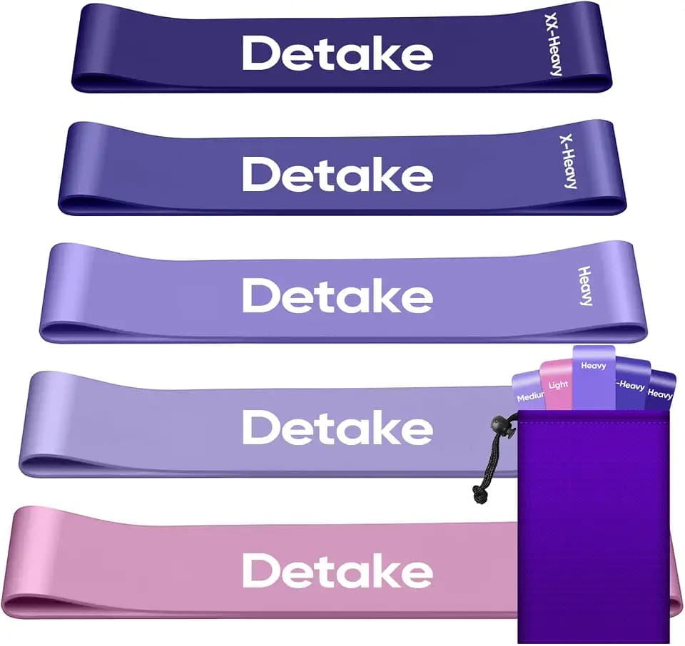 Detake Fitnessbänder mit 5 Stufen, 100% Naturlatex Resistance Bands, Widerstandsbänder mit Tragebeutel & Deutscher Übungsanleitung, Gymnastikband für Muskelaufbau Pilates Yoga