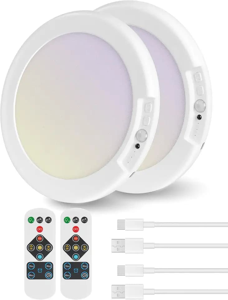 2 Pack Rechargeable Motion Sensor Ceiling Light with Remote, Wireless