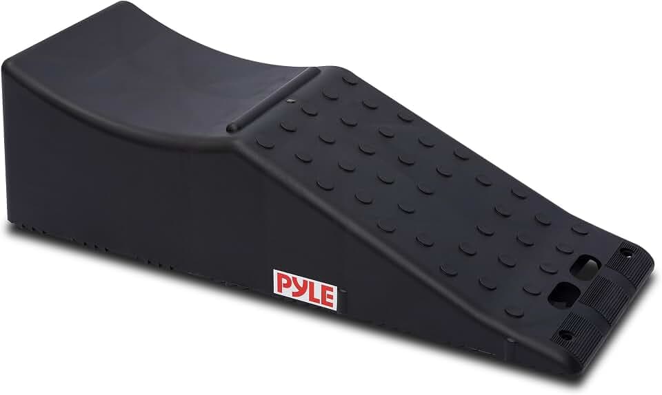Pyle 1Piece Vehicle Ramp | 20000 lb Capacity Vehicle Ramp for Trucks, SUVs and RVs with 5.5 Inch Lift and Anti-Slip Textured Surface | Car Ramps for Oil Changes, Lightweight with Handle, Black