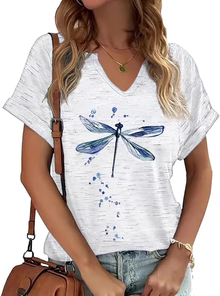 PUCKOLITY Vintage Flowers V Neck Shirt for Women Boho Floral Wildflowers Graphic Tee Casual Cottagecore Summer T Shirt