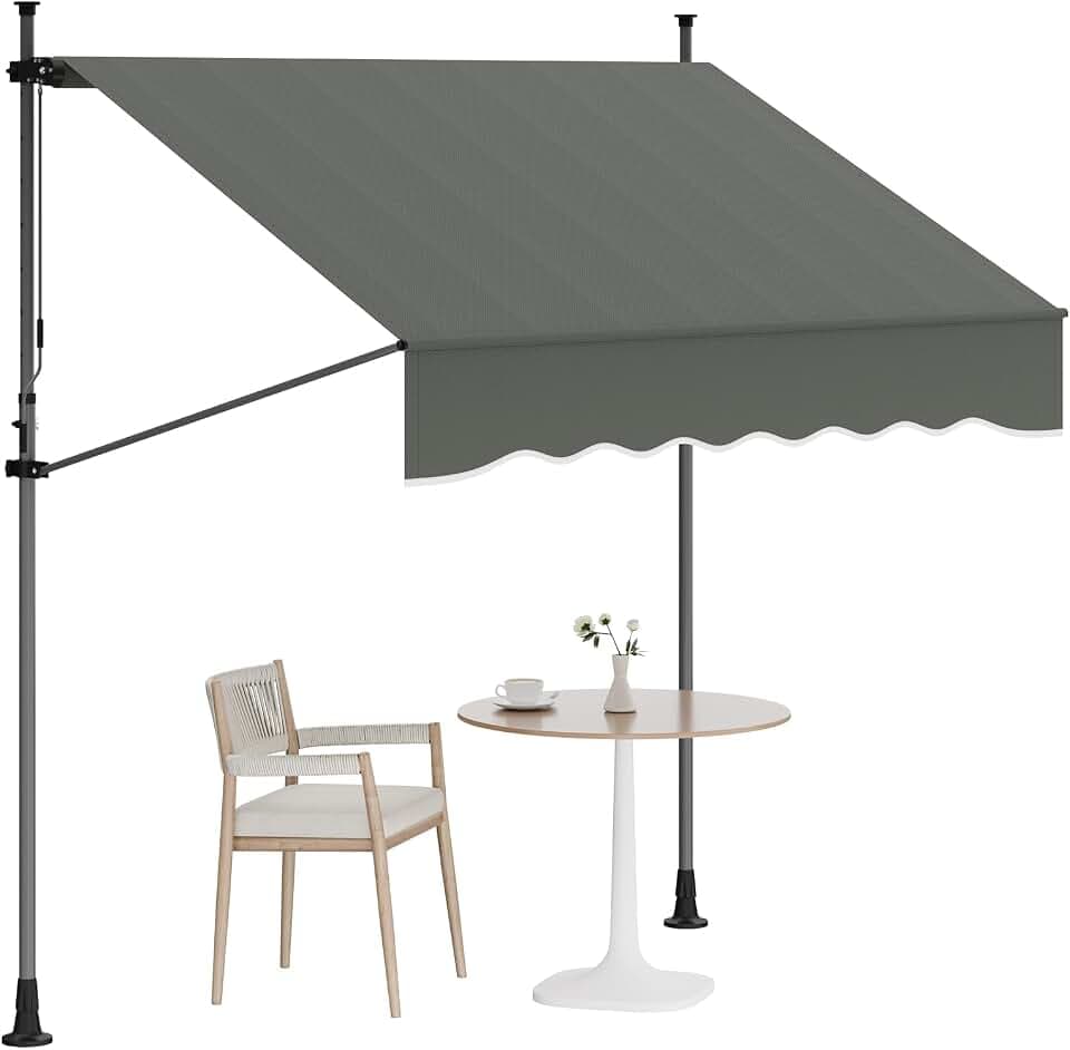 Garvee 118’’ Manual Retractable Awning for Patio, Angle & Height Adjustable Sunsetter Retractable Awning, Exterior Outdoor Sunshade Shelter UV Protection for Any Window or Door (Grey)