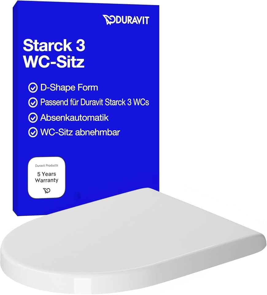 Duravit WC-Sitz Starck 3, Toilettendeckel mit Absenkautomatik, Klodeckel aus Urea-Duroplast, mit Edelstahl Scharnieren, Weiß