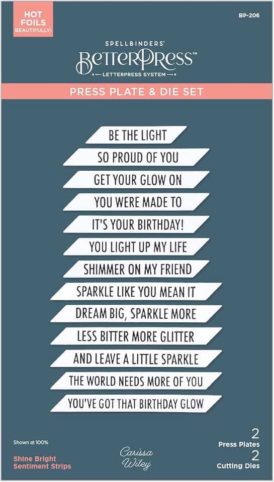 Spellbinders BP-206 Shine Bright Sentiment Strips Press Plate & Die Set from the Shine Bright Collection by Carissa Wiley