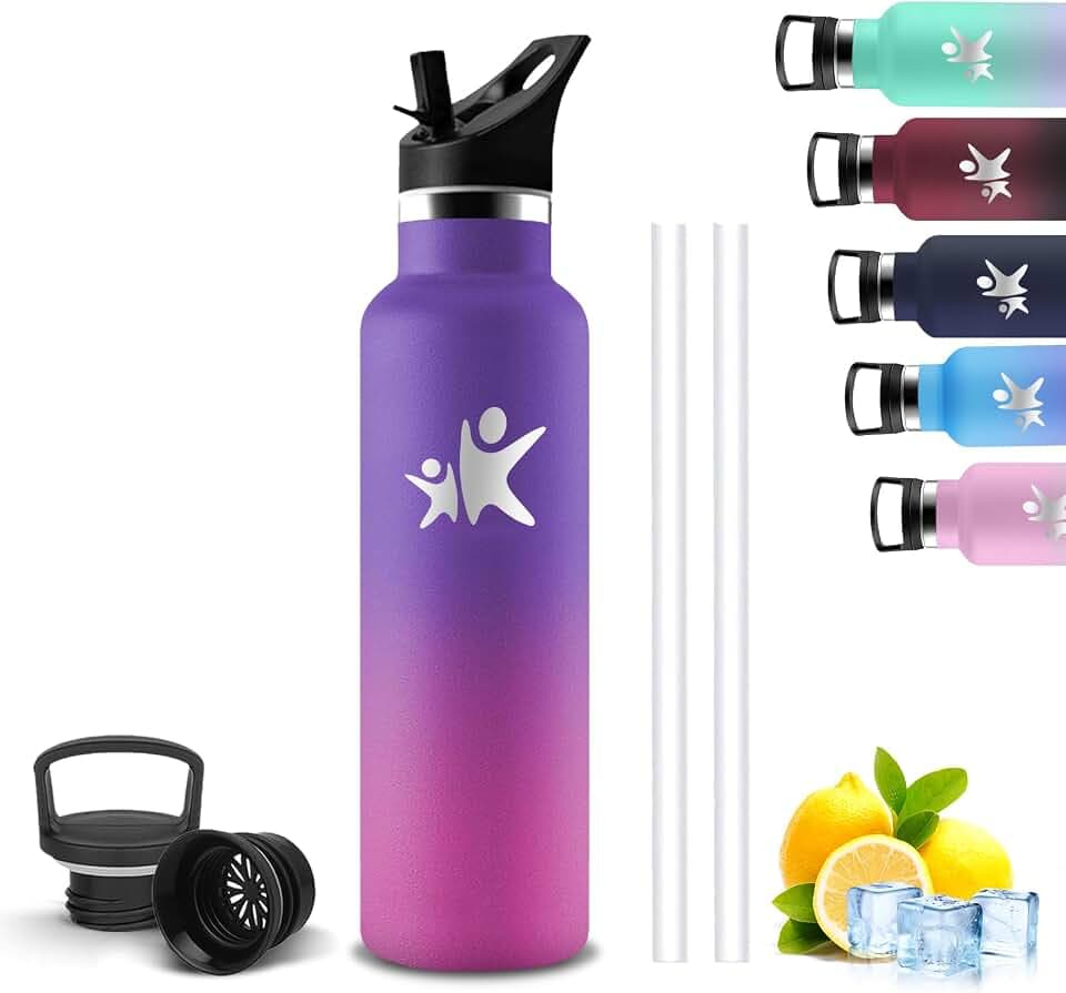 Trinkflasche Edelstahl, Trinkflasche 1l, Wasserflasche mit Strohhalm, BPA-Frei, Wasserflasche Auslaufsicher, Doppelwandige Vakuumisolierte, für Reisen, Wandern, Picknick, Fitnessstudio