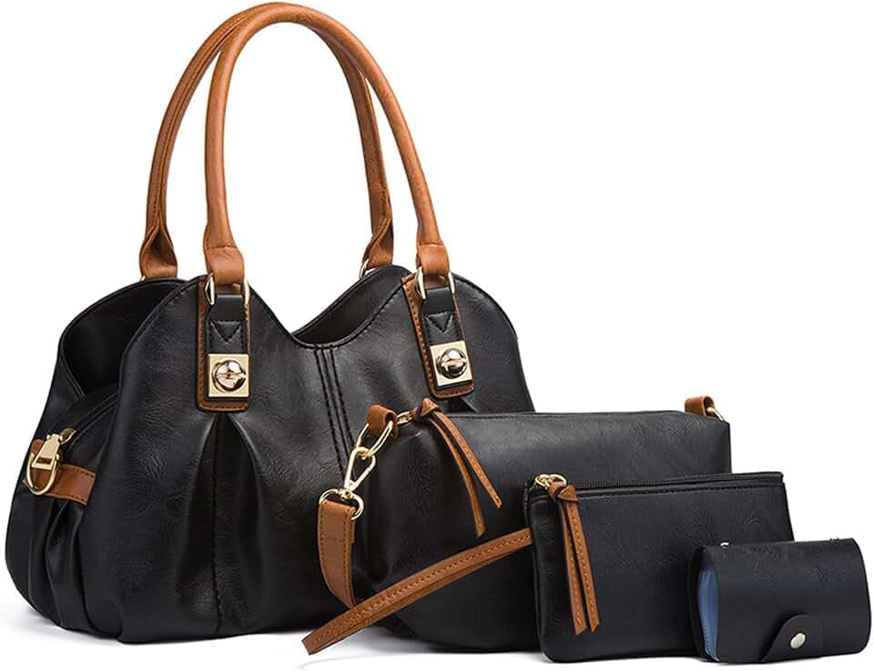 NICOLE & DORIS Groß Damen Tasche,Fashion Frauen Tasche Elegante Damen Leder Handtaschen Shopping Tote Bag Frauen Umhängetasche 4-Teiliges Set