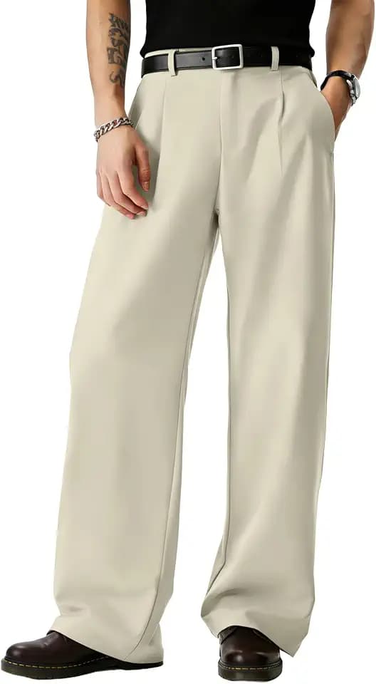 JMIERR Mens Baggy Casual Dress Pants Lightweight Pleated Old Money Wide Leg Pants Loose Relaxed Fit Trousers