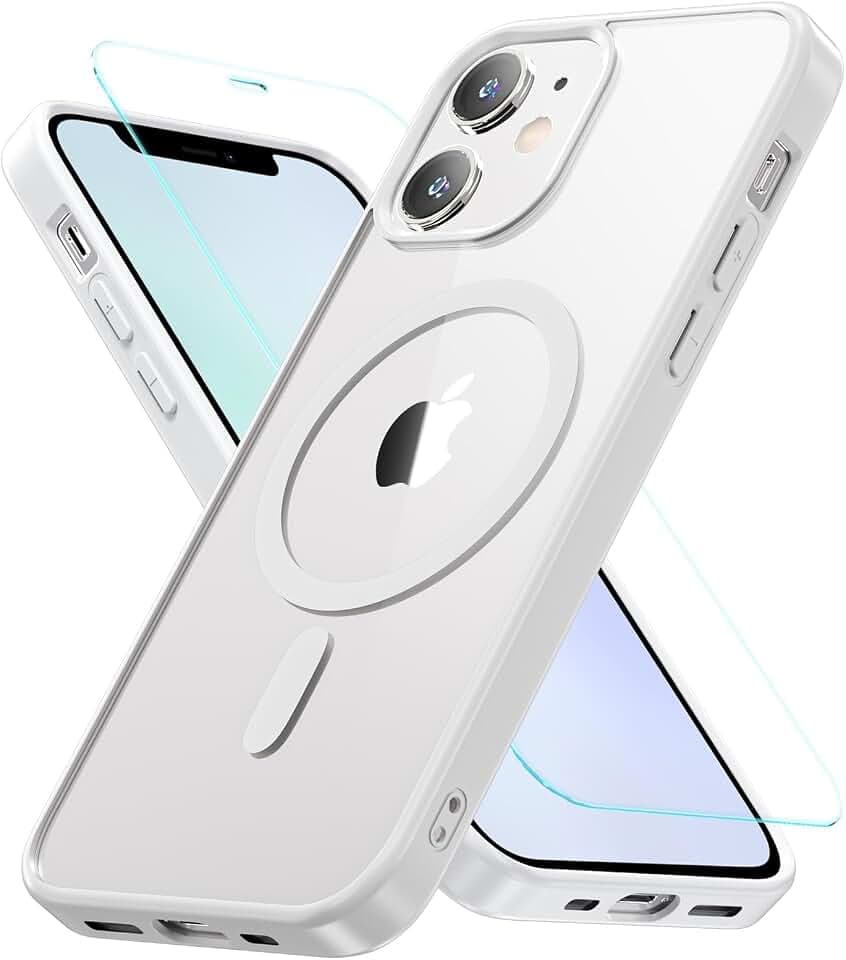 Hensinple Magnetisch für iPhone 12 Mini Hülle 5,4'',mit Panzer Schutz Glas,Stoßfest Militärschutz Rundumschutz Schutzhülle Case Handyhülle für iPhone 12 Mini-Weiß