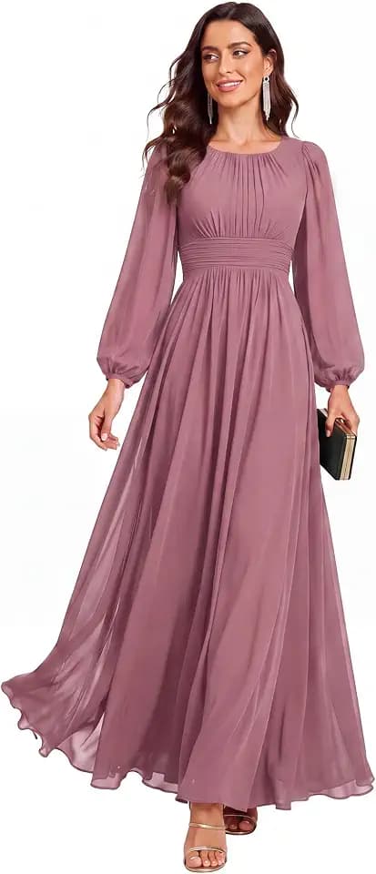 Ever-Pretty Women's Chiffon Long Sleeve Formal Wedding Guest Dresses