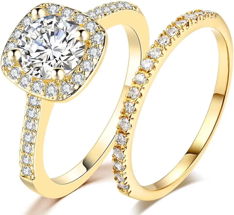 JUDE 1.5 Carat Immitation Cubic Zircon Stone Wedding Engagement Eternity Bridal Ring Set