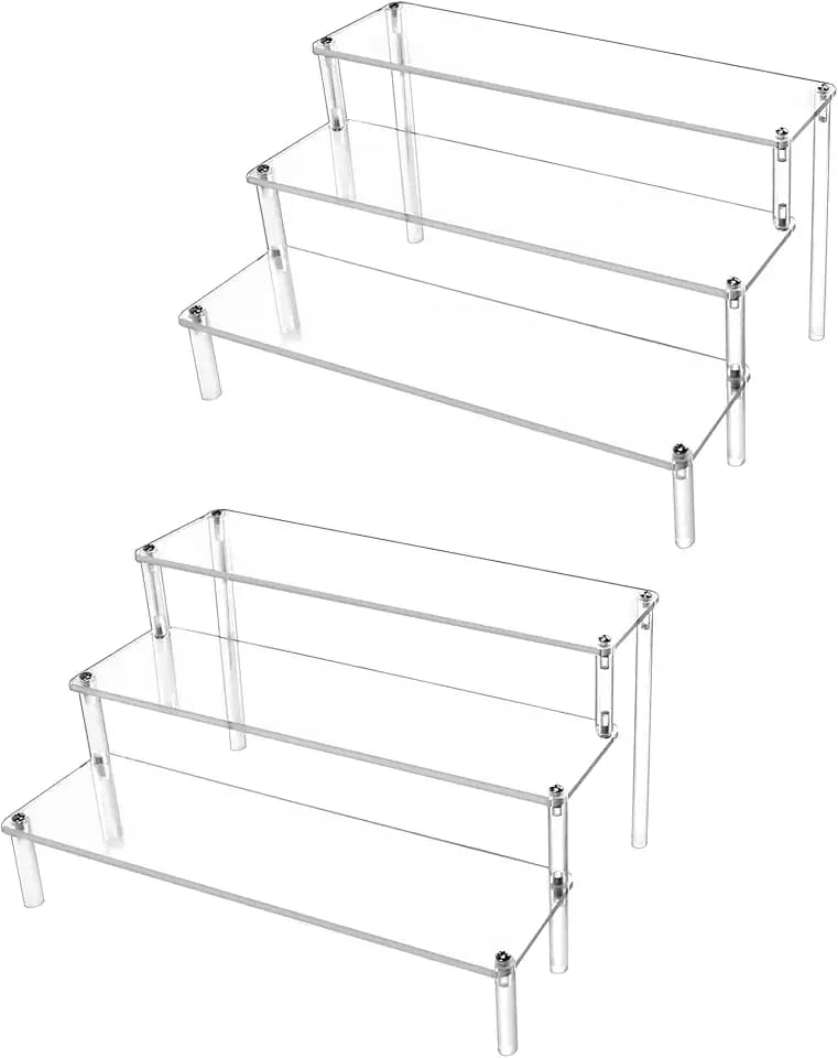 QWORK® 2 Stück 3-Stufig Acryl Display Ständer aus 4 mm Starker Acrylplatte - 30x21x15cm - Transparente Acryl Display Riser Regal für Figuren, Schmuck, Cupcake, Lippenstift, Nagellack, Gewürz