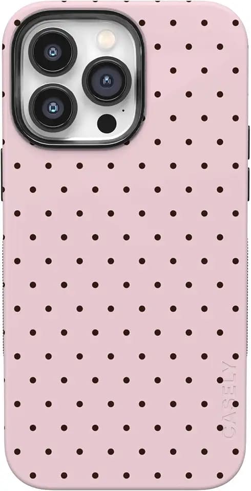 Casely iPhone 14 Pro Max Case | On the Dot | Pink & Brown Polka Dot | Bold Protective Design | Compatible with MagSafe