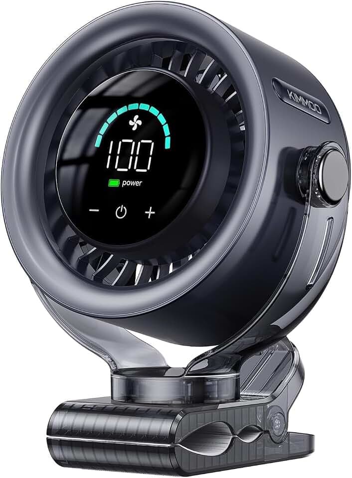 KIMMOO 4000mAh Akku-Clip-Ventilator mit LED-Display, 100 Stufen Touch-Control, 360° Rotation, leiser Turbo-Tischventilator, kleiner USB-Ventilator wiederaufladbar (Schwarz)