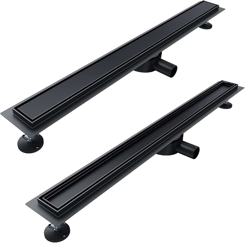 SONNI Duschrinne 90 cm, 360° Duschrinne, Schwarz Komplettset Ablaufrinne