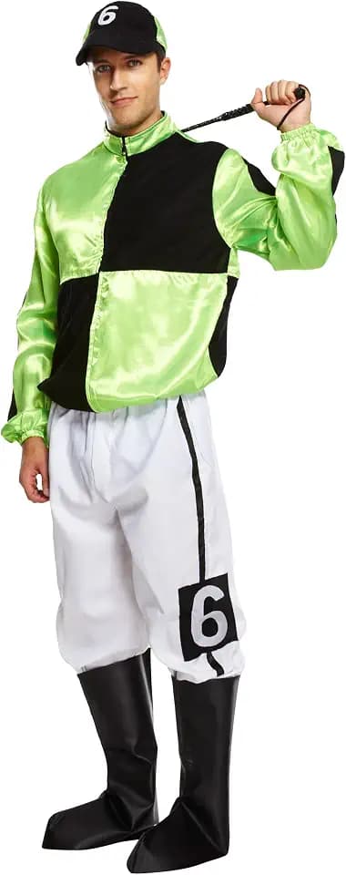 HENBRANDT Jockey-Outfit für Erwachsene, Herren, mit Schirmmütze und Stiefelüberzügen, Sport-Kostüm, Rennsport, Jockey-Kostüm, Einheitsgröße, Herren-Kostüm