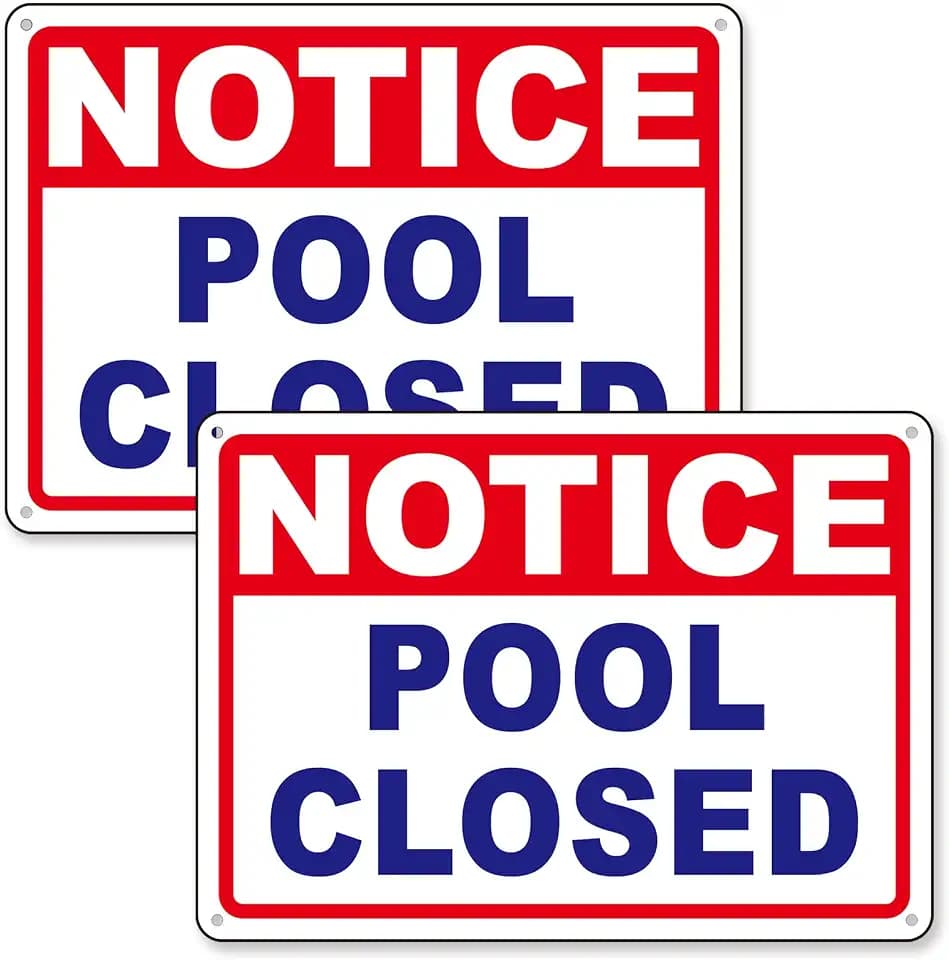 (2 Pack) Pool Closed Sign, Swimming Pool Closed Signs - Durable Aluminum Rust Free Waterproof Metal Pool Closed Signage - for Hotels Communities and Public Pools - Easy to Install (10x14 inches）