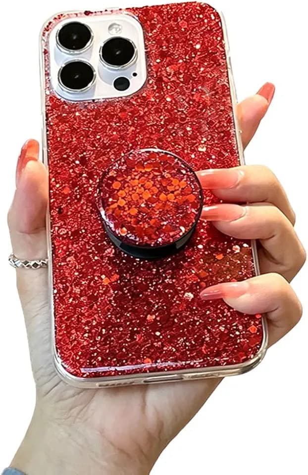 Bling Cute Case for iPhone 16 Pro with Stand Red