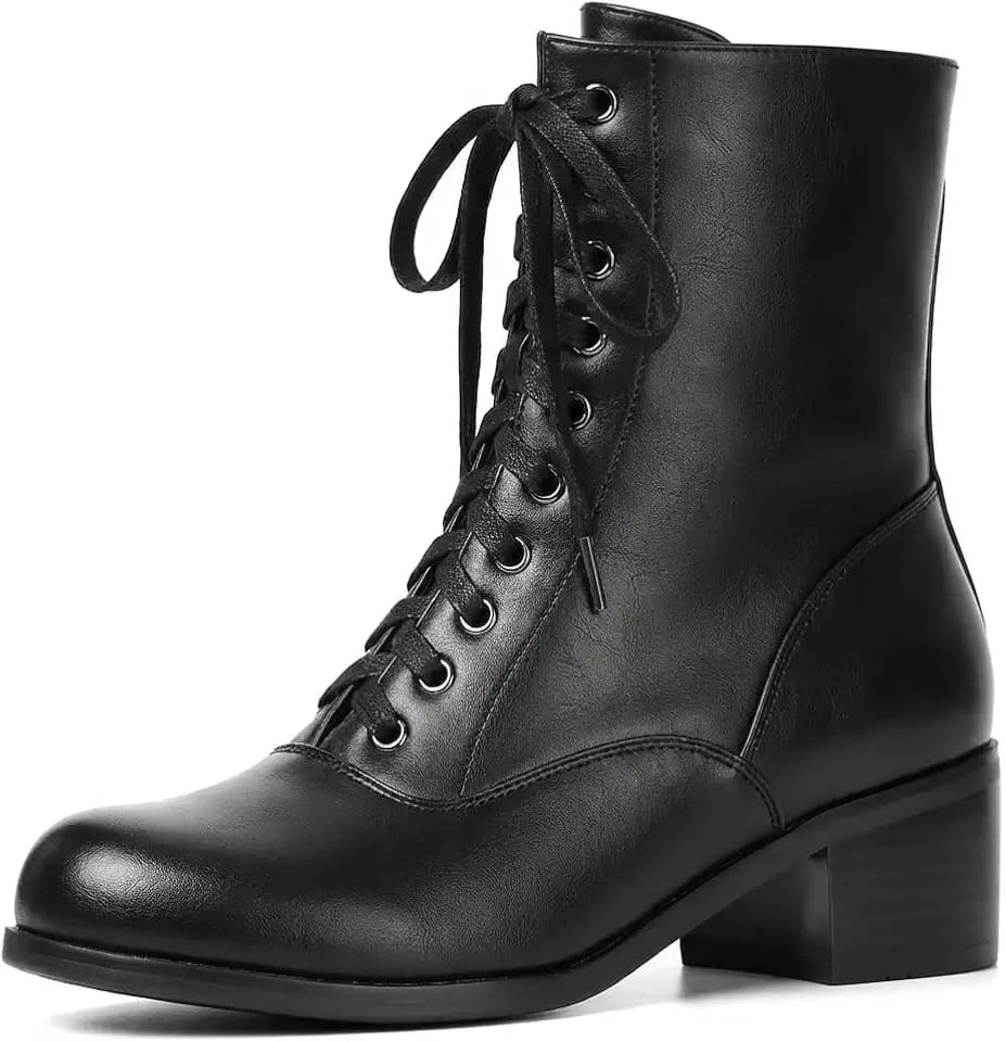 Women's Victorian Boots Vintage Lace Up Boots For Women Short Ankle Booties Side Zipper Round Toe Chunky Heel