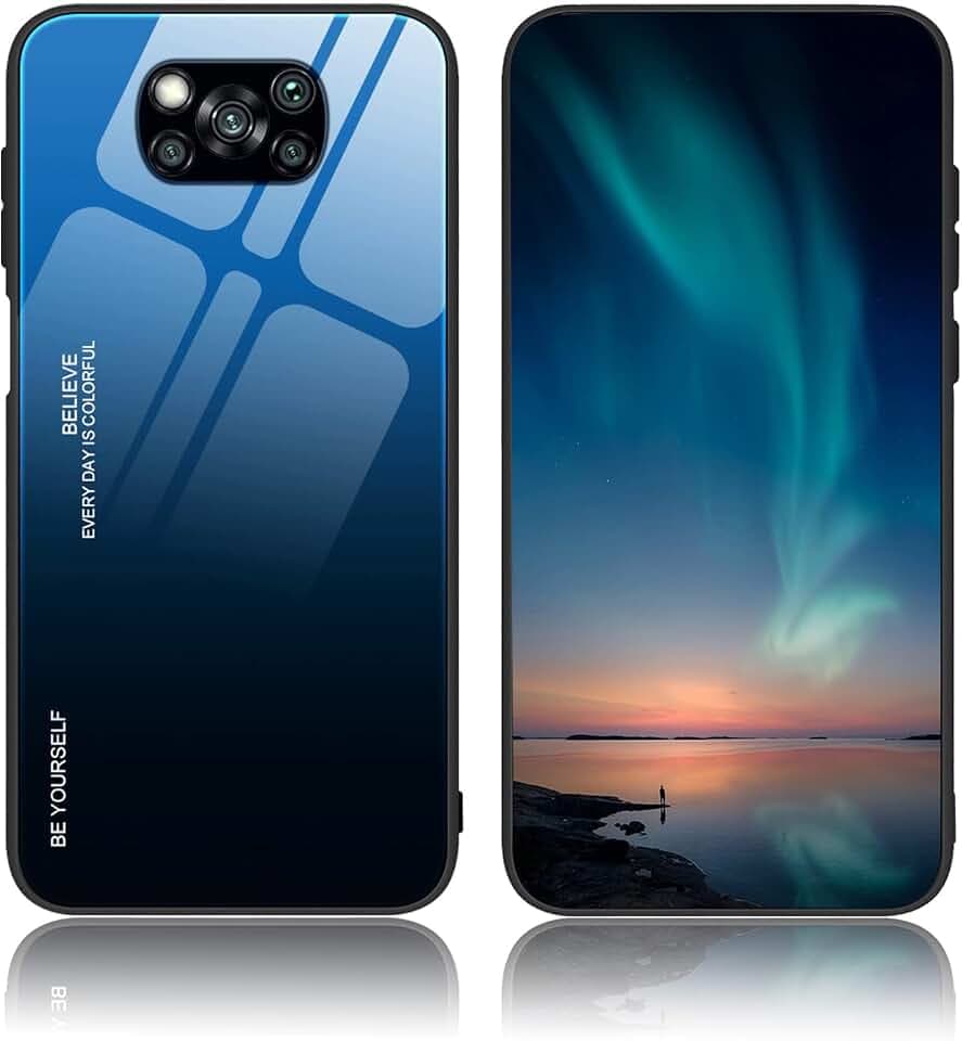 BORYA Hülle für Xiaomi Poco X3 Pro/Poco X3 NFC, Ultra Dünn Weiches Silikon TPU Bumper Stoßfest Handyhülle, Elegant Bunt Gradient 9H Gehärtetes Glas Schutzhülle, Gradient Blau