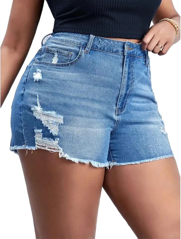 MapleHub Plus Size Women's Ripped Denim Shorts High Waisted Short Jeans
