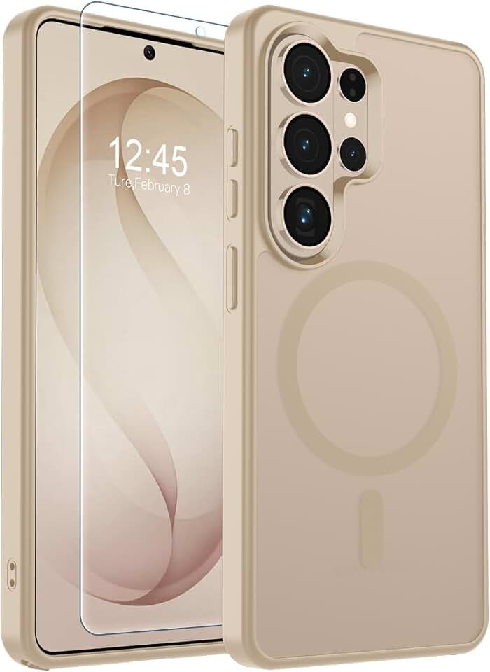 SUPFINE Magnetic for Samsung Galaxy S26 Ultra Case with Screen Protector, (Built-in Magnets) (Military Grade Drop Protection) Slim Translucent Shockproof Phone Case,Pink Gold