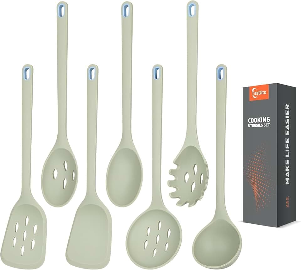 Large Silicone Utensils Set of 7 for Cooking, BPA Free (Green)