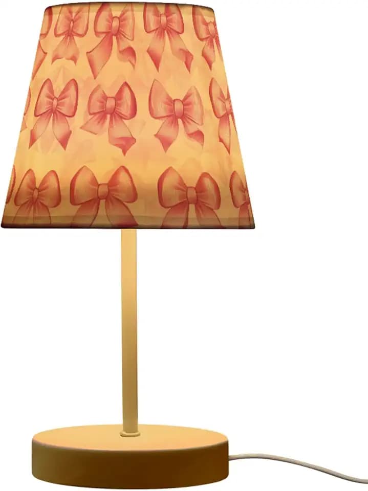 USB 3-Color Dimmable LED Table Lamp, Beautiful Pink Bows Cute 10.8" High Linen Bedside Nightstand Light with USB Port Decor for Home Room Desk Nursery Bedroom Cafe