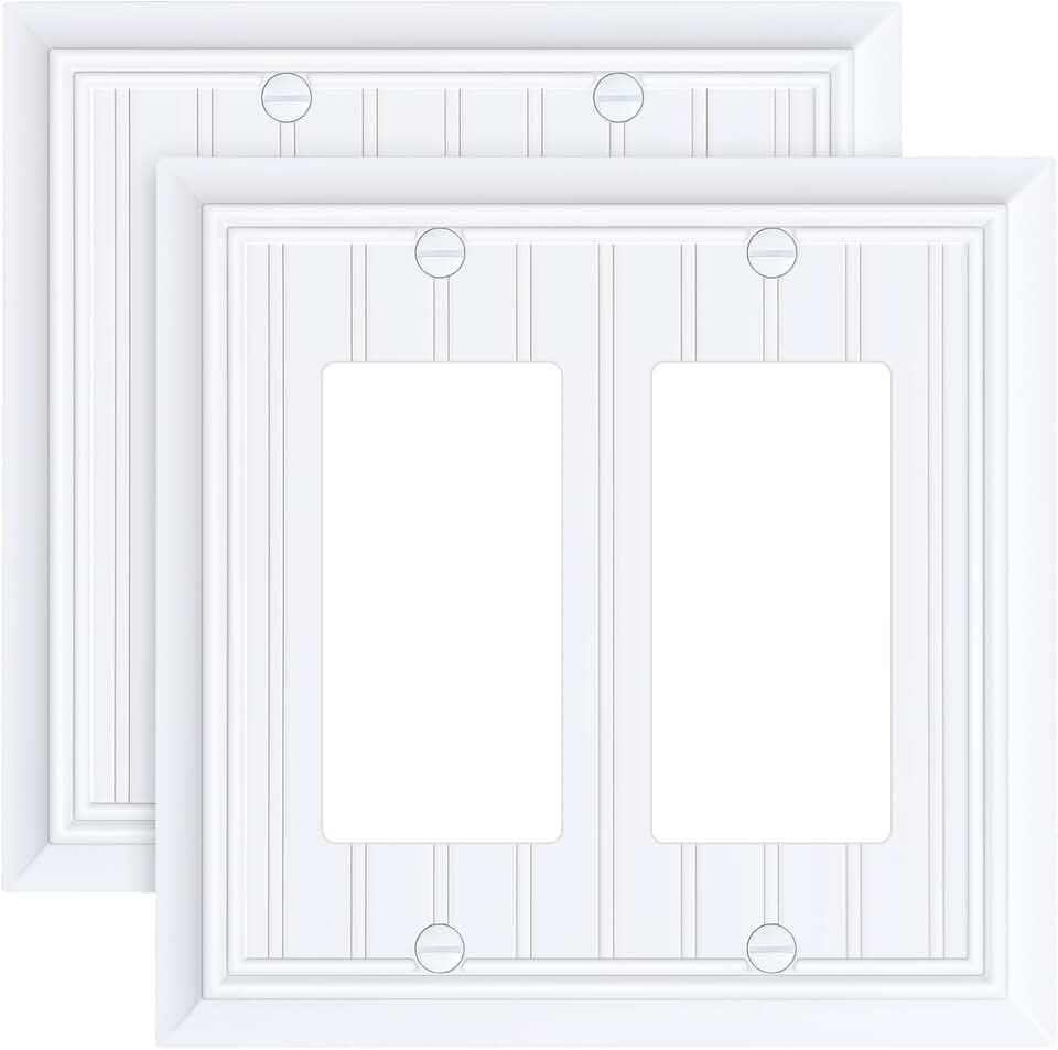 2-Pack Beadboard Bamboo Decorative Double Decorator Outlet Cover Plate