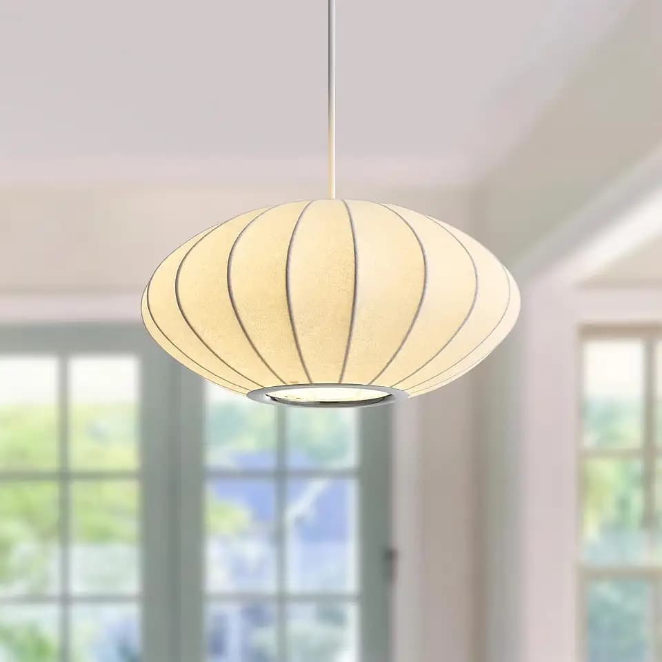 12 Inch Small Lantern Pendant Light fixtures, Imitation Silk Ceiling Hanging Pendant Light Japanese Lamp White Chandelier for Dinning Room Living Room Kitchen Island Bedroom Restaurant