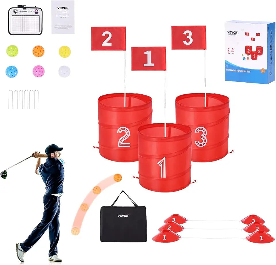 VEVOR Golfspiel Set, 3-Loch-Golfplatz, Übungsspiele für Golf im Eimer, Golf-Chipping-Spiel für den Außenbereich, tragbares Outdoor-Golfspiel für Rasen, Hof, Camping, Park, Strand