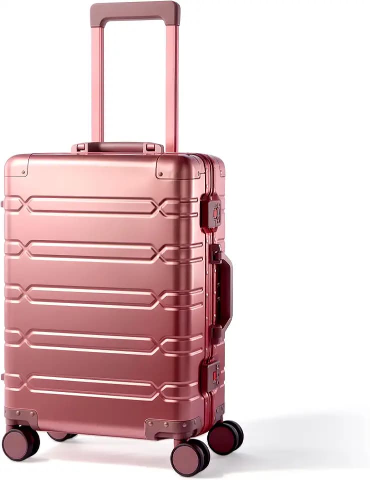 VentureVault All Aluminum 20 Inch Carry On Luggage With Wheels,Pink