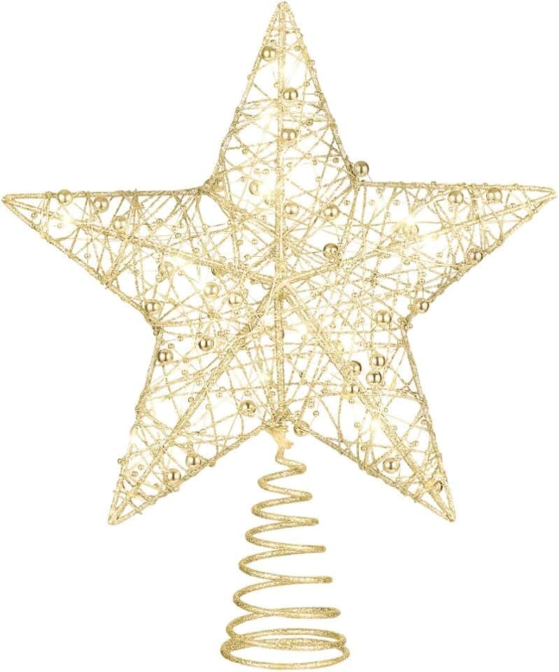 Tomaibaby Weihnachtsbaum Stern Topper Lichterkette Funkeln Weihnachtsbaum Topper mit LED für die Dekoration Heimdeko Weihnachten Party (Gold 25 x 30 cm)