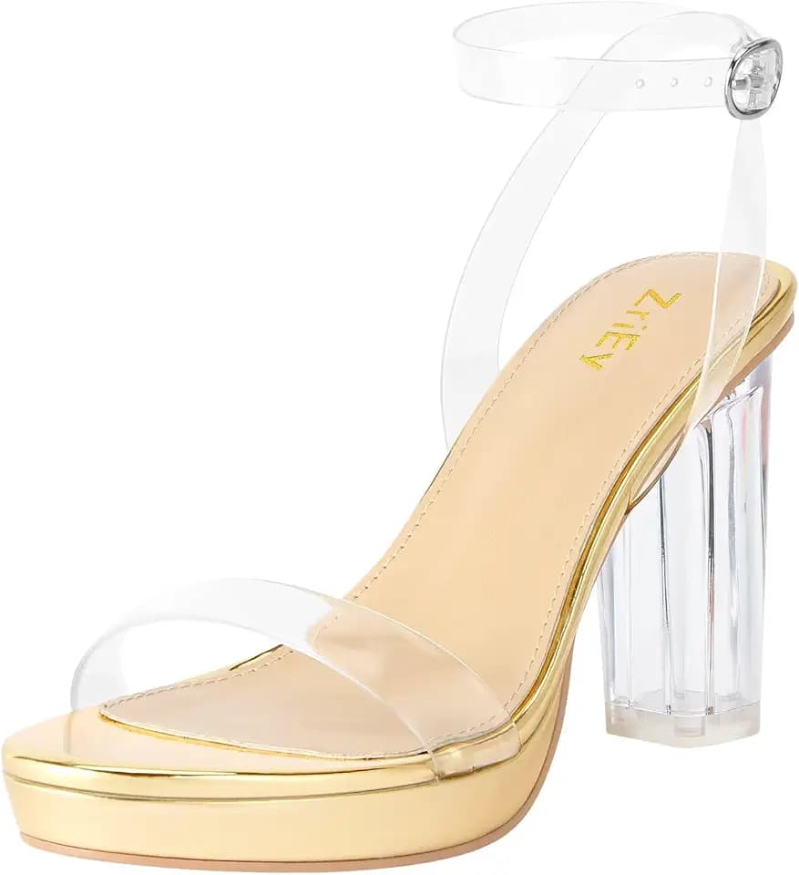 ZriEy Clear Platform Heels For Women Ankle Strappy Chunky Block Sandals