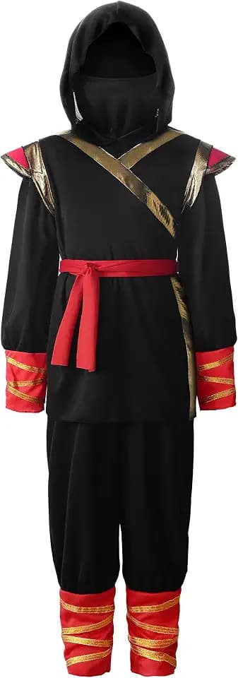 ReliBeauty Kids Ninja Costume for Boys,Black & Red