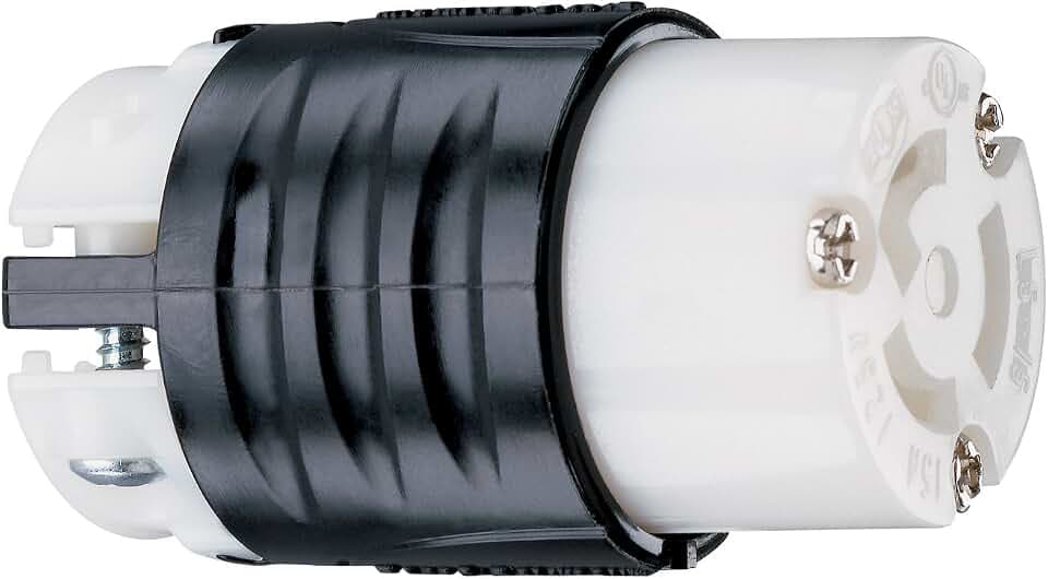 Legrand Pass & Seymour PSL515CCCV3 Turnlok Industrial Spec Grade Locking Connector, 15 Amp 125V, NEMA L5-15R, Black/White (1 Count)