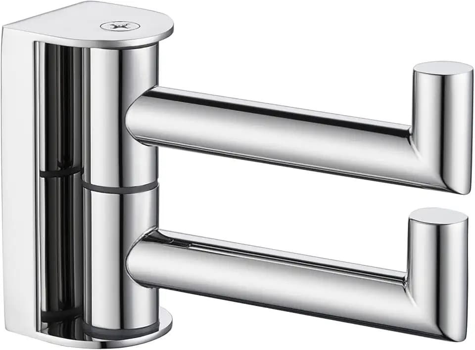 APLusee Polished Chrome Swivel Towel Hook with 2 Rotating Arm, Wall Mounted