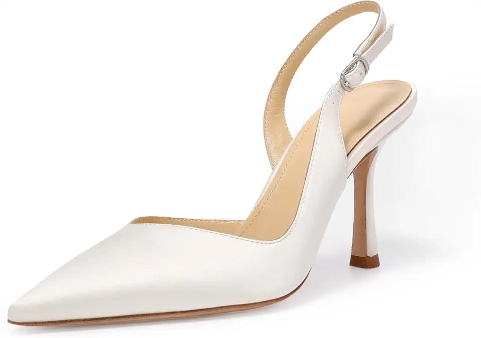 Ivory Bridal Heels for Women Wedding Shoes Cow Leather Sole Genuine Sheep Leather Lining and Sock