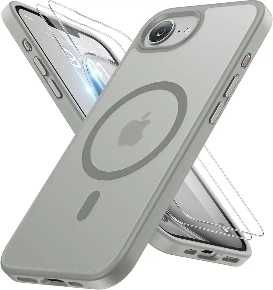 miracase for iPhone 16e case & iPhone 17e Case for MagSafe [with 2×9H+ Screen Protectors] TOP Military-Grade Protection Shockproof with Velvet Touch for iPhone 16e/17e Phone Case 6.1", Matte Grey