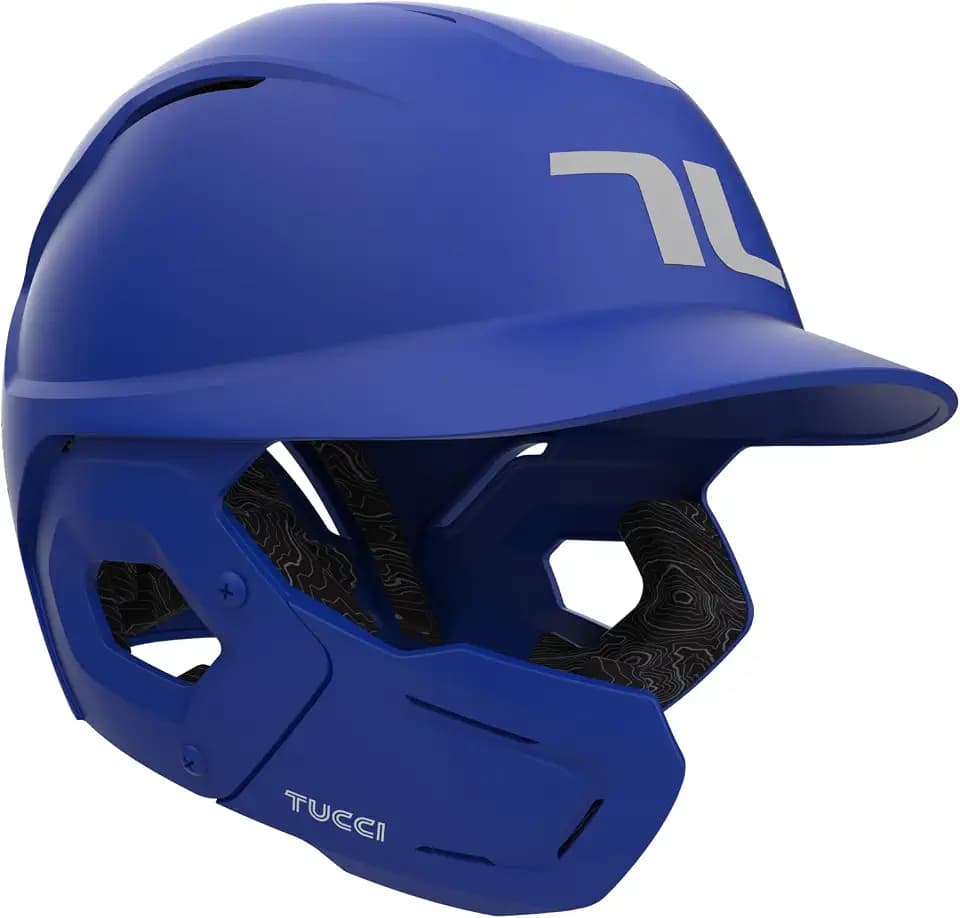 TUCCI Potenza Batting Helmet with Jaw Flap, L/XL, Matte True Royal Blue, Left-Handed Hitter