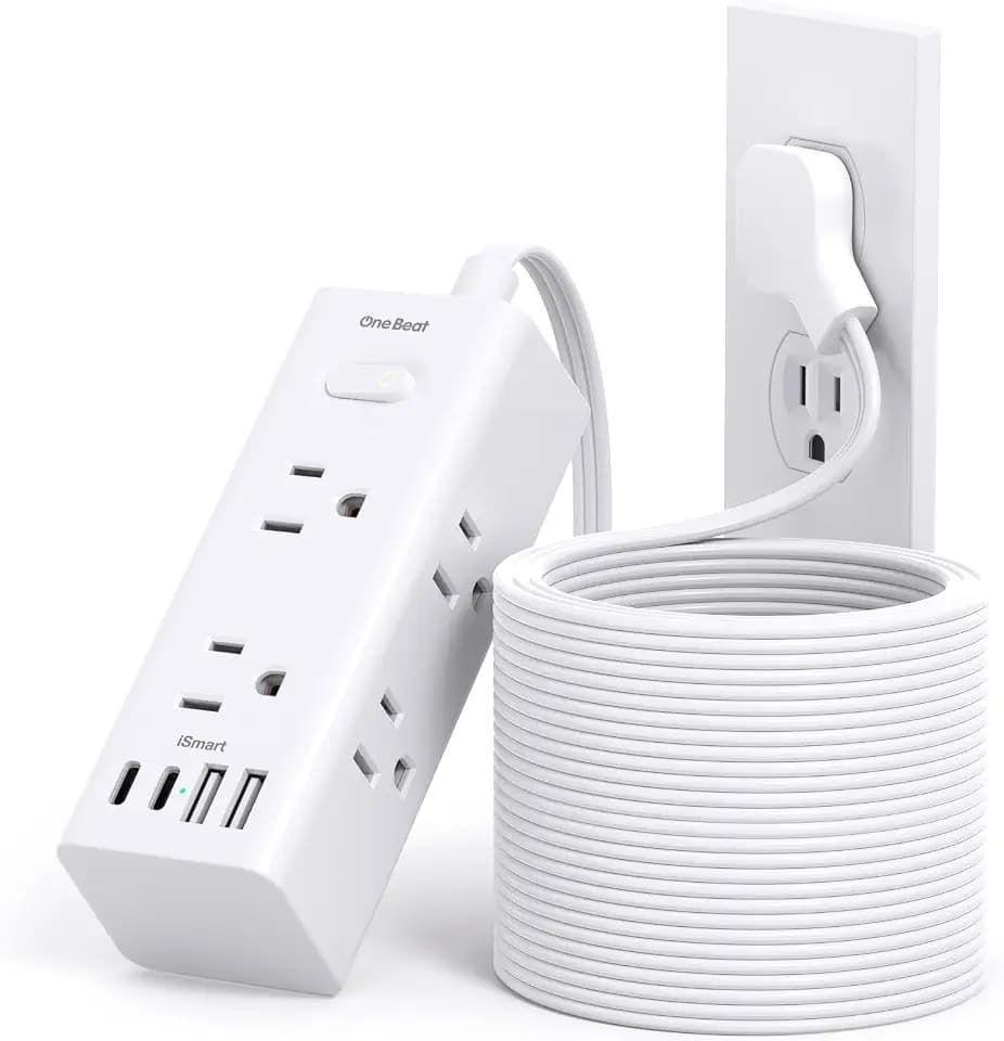 One Beat 25Ft Extension Cord with Multiple Outlets,Flat Plug Power Strip