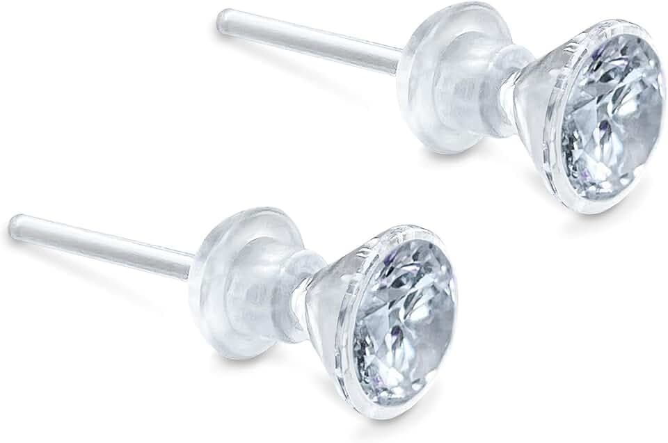 Medical Grade Plastic Earrings for Sensitive Ears, Nickel Free, Hypoallergenic Earrings for Girls and Women, Comfortable, Lightweight and Metal Free Cubic Zirconia