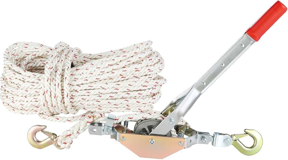 VEVOR Handhebelseilzug 0,75 Tonnen Tragfähigkeit Handseilwinde 30,48 m Seil aus Polyester Kettenwinde 665 x 80 x 200 mm Handseilzug 42,9 cm Grifflänge Seilzug rücklaufsicher Flaschenzug Hebezeuge