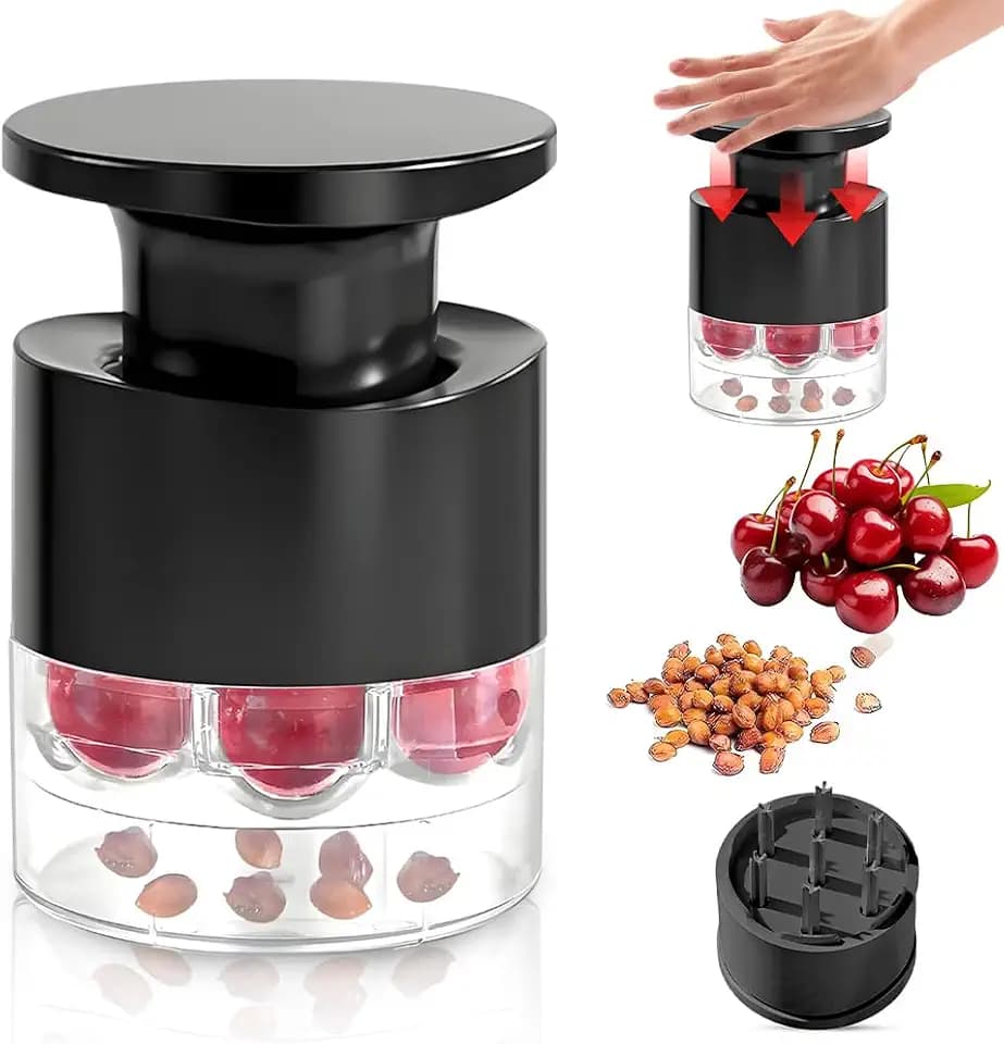 7 Löcher Kirschkernentferner, Manueller Kirschentkerner für Schnelles Entkernen mit 2-Kammer-System, Einhandbedienung, Kirschenpflücker ideal für Kuchen und süße Snacks mit frischen Kirschen