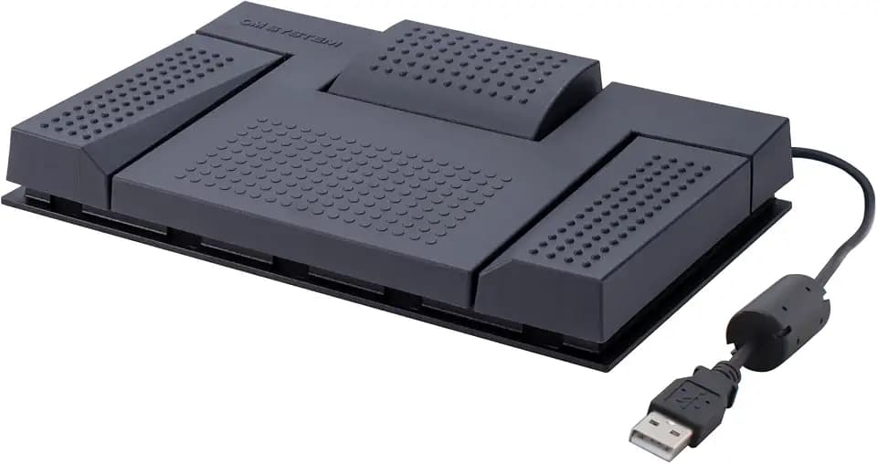 OM SYSTEM Fußschalter USB RS28N – 3 konfigurierbare Pedale für Transkription, ergonomisch, robust, effizient – Kompatibel mit Diktier-Software